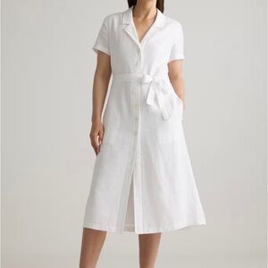 Quince White Linen Midi Dress with Belt Size XS Perfect for Summer